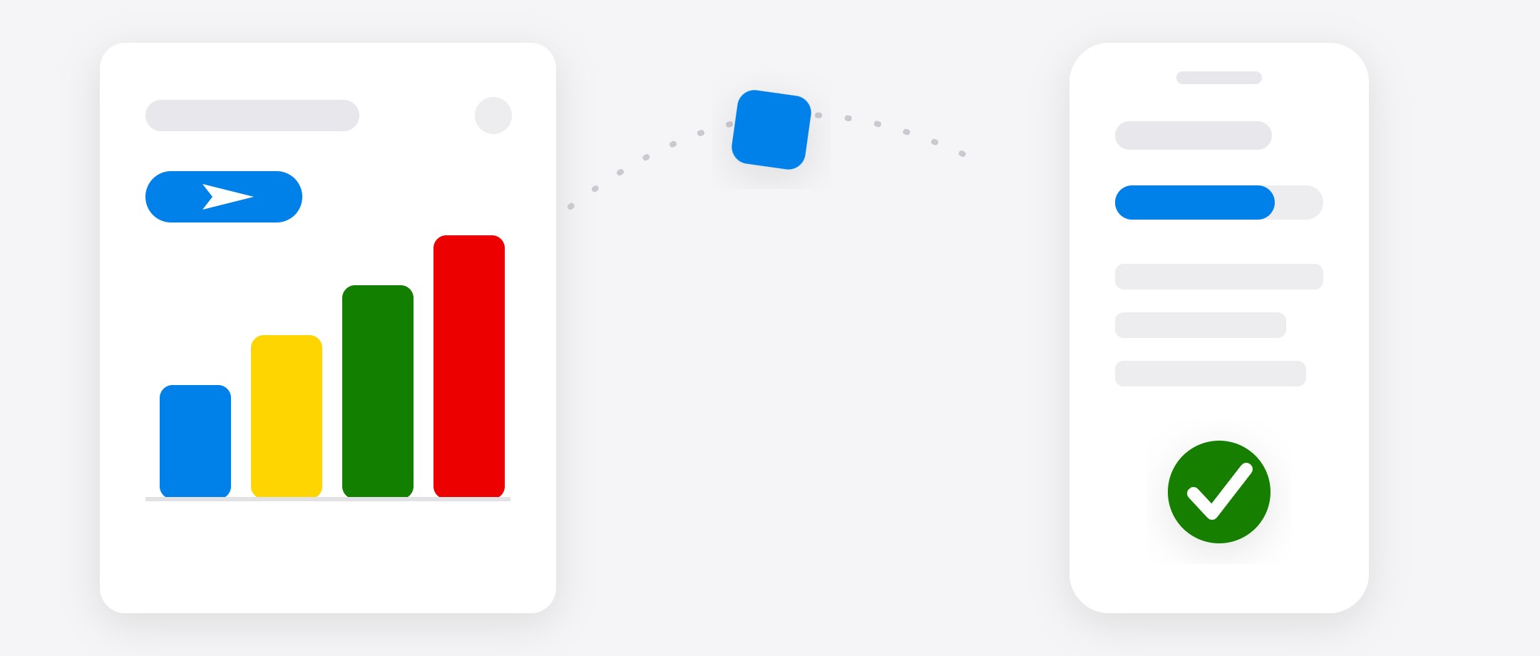 Ilustração: o painel do gestor envia o acesso e o celular do colaborador mostra a meta em progresso